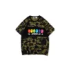 New A Bathing A Ape Camiseta colorida de camuflagem de desenho animado jovem casual gola redonda