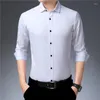 Men's Dress Shirts Anti-Wrinkle No-Ironin Elasticity Slim Fit Men Casual Lon Sleeved Sirt Wite Black Blue Red Male Social Formal Sirts