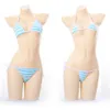 Lingerie giapponese Sexy Erotic Anime Cosplay Set intimo Kawaii Mini bikini Set reggiseno a righe rosa blu per donna232A