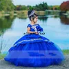 royal blue Beaded Children Princess Dress little girls Beauty Pageant gown Puffy Flower Girl Birthday Dress Pography Dresses278h