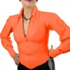 Dames Blouses Club Dames Rits Turn-down Kraag Blouse Glanzend PVC Leer Dames Modieus Shirt met lange mouwen Sexy Diepe V-hals Imitatielatex