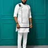 Men's Tracksuits Men Dashiki Long Sleeve Shirt White Trouser Set Mens 2 Pieces Outfit Suit Traditional Male Clothes Tshirt Pant Suits For 230720