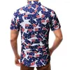 Camisas Casuais Masculinas Moda Estilo Britânico Negócios Bandeira Impressão Camisa Fina Cavalheiro Juventude Maré Manga Curta Floral