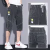 Men's Shorts Half Cargo Male Denim Shorts Long Straight with Pockets Knee Length Bermuda Stretch Streetwear Retro Cut Men's Short Jeans Pants 230720