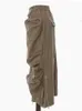 Faldas Y2K Safari cintura elástica ejército verde Cargo falda verano mujer algodón frente 3D bolsillos centro cremallera Maxi largo 230720