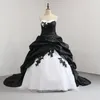 Wit en Zwart Baljurk Vintage Trouwjurken Strapless Black Lace 50s Retro Taffeta Bruidsjurken Aanpassen Plus Size255Q