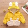 Kleidung Sets Herbst Winter Baby Mädchen Mantel Woolen Warme Cartoon Ohren Mit Kapuze Jacke Plus Samt Dicken Lamm Plüsch Outwear Top