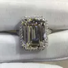 Anneaux de mariage Wong Rain Classic 925 Sterling Silver VVS 3EX 10CT Emerald Cut Simulé Gemstone Engagement Femmes Fine Jewelry 230721