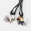 Pendant Necklaces Faux Yak Bone Resin Elephant Charms Necklace With Wax Cotton Cord Tribal For Men Women