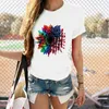 New Style Unisex Independence Day July 4th Sunflower Pattern Printed Summer Short Sleeve T-shirt Top