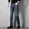 Jeans Masculino Calças Masculinas Business Fashion Lisas Regular Azul Stretch Clássico Tamanho Grande