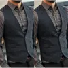 2019 Dark Grey Wool Herringbone Tweed Vests Custom Made Mens Suit Vest Slim Groom Vests Vintage Wedding Vest Plus Size British Wai264F