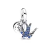 Passar Pandora Armband 20st Shining Blue Swallow Spring Charms Pärlor Silver Charms Pärl för kvinnor DIY Europeiska halsbandsmycken