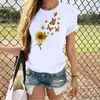 Nouveau T-shirt à manches courtes imprimé à motif de tournesol papillon pour hommes et femmes Top pour femmes