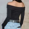 Women's T-Shirt Gaono Elegant Women Off Shoulder Crop Tops Long Sleeve Slim Fit Tees Vintage Y2K Fairycore Backless T shirt Streetwear 230721