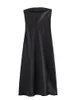 Robes décontractées basiques TRAF noir longue pour les femmes épaules dénudées robe en Satin femme été dos nu Sexy soirée élégante fête 230721