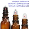 Bouteilles en verre ambré de 5 ml/10 ml/15 ml/20 ml/30 ml/50 ml/100 ml avec couvercle noir en verre/rouleau en acier inoxydable, bouteilles de parfum à l'huile essentielle à rouler Deod Pepr