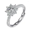 Wedding Rings Zircon Open Adjustable Women Ring Light Luxury Snowflake Blooming Electroplated Platinum Proposal Gift Jewelry