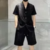Herrspårskurs koreansk version sommar 2023 modemärke design borr kort ärm kostym manliga explosiva skjortor shorts tvådelar män set