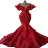 2022 بالإضافة إلى الحجم العربي Aso ebi Red Mermaid Mermaid Dresses Lace Evening Evening Party Second Section Securd