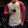 Męskie koszulki męskie bawełniana koszulka z długim rękawem patchworka koszulka kulturystyka zakrzywiona rąbek trening fitness Tshirt męscy mens cloing j230721