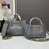 Damentaschen, modische gewebte Handtasche, große Kapazität, Nietenhandtaschen, natürliches Lafite-Gras-Crossbags, echtes Ledergriff-Schultertaschen, coole Damen-Tragetaschen