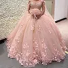 2021 romantyczne różowe kwiaty 3D suknia balowa Quinceanera Sukienki z cewki z peleryny kaftan koronkowy koronkowy długi słodki 16 sukienki vestidos 1305t