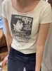 Women's T-Shirt Anime Print Vintage T Shirt Women Casual Summer White Round Neck Short Sleeve Raw Hem Tees Female Y2k Streetwear Cotton Tops 230720