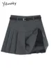 Kjolar yitimoky chic veckad för kvinnor hög midja grå svart mode fast mini sommar 2023 en linjekjol med bälte 230720