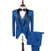 Jacquard Groom Tuxedos Royal Blue Mens Wedding Tuxedos Black Shawl Lapel Man Jacket Blazer Men 3 Piece Suit Jacket Pants Vest Tie314T