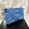 Merk cosmetisch voor meid wasstas Klein Blue Letter Print Ins Bags Zipper Style Lady Beauty Makeup Purse Purse