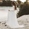 Nouvelle plage robe de mariée manches longues Boho col en V dos ouvert robes de mariée 2019 mousseline de soie dentelle robe de mariée novias260T