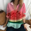 Kadın bluzları Kadın İlkbahar ve Sonbahar Gömlek Ev Günlük Moda Düğmesi Karpuz 3D Baskılı Uzun Sökülmüş Üstler