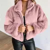 Femmes Fourrure QNPQYX Hiver Polyester Manteau Col Montant Manches Longues Cardigan Poches Fermeture Éclair Lâche Solide Épais Mode Décontracté