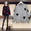 Damenpullover Sweet Pull Femme Vintage Rot Schwarz Love Beading Pullover Strickwaren Herbst Damen Langarm Hit Farbe Lose Strickpullover