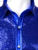 Mäns avslappnade skjortor Luxury Royal Blue Sequin Metallic Dress Shirts Men 2023 Ny långärmad 70 -tals Disco Party Shirt Male Christmas Halloween Come L230721