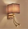 Wall Lamp Modern Nordic With E27 2.0 USB Port 2 Spotlights Led Lights For Home Decor Bedside Bedroom Reading Living Room El