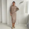 Abito a due pezzi Hirsionsan Morbido vintage con lacci Abiti da donna 2 pezzi Set da donna con cintura Cardigan con scollo a V Abito midi Tuta da donna lavorata a maglia 230720