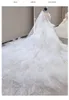 2023 رومانسي فستان لامعة فستان الأنيقة الأنيقة الكاملة للرقبة الشفافة الطويلة قطار طويل تول من الزفاف متعدد الطبقات الزفاف