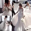 2021 robes de mariée sirène en dentelle de créateur avec train détachable pure cou à manches longues robes de mariée 3D Floral Applique mariage G315z