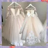 2-14 lat koronki Tiul Flower Girl Dress Bows Pierwsza sukienka dla dzieci Księżniczka suknia balowa sukienka przyjęcia 253Q