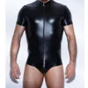 Herrläder bodysuit latex catsuit män faux läder crotchless gay herrar kläder kropp kostym sexig underkläder en bit un233f