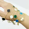 bracciale in oro da donna gioielli firmati bracciale a trifoglio VAN bracciale con ciondolo a forma di trifoglio in argento placcato oro 18 carati malachite mai appannare la catena del braccialetto tennis a quattro foglie