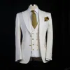 Estilo clássico Noivo Smoking Terno Groomsman com lapela grande e blazer branco como terno de casamento Custom Made Man Terno Jaqueta calças colete191q