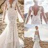 Lian Rokman Mermaid Wedding Dresses 2019 V Neck Backless Wedding Gowns Appliqued Robe de mariee Sweep Train Bridal Dress187A