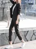 レディースツーピースパンツSyiwidii女性スーツオフィスセット2023韓国ファッションソリッドロングスリーブスリムシックなブレザーハイウエスト足首の長さ