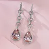 Orecchini pendenti Goccia d'acqua Orecchini con diamanti rosa Vero argento sterling 925 Matrimonio di fidanzamento per regalo di gioielli da donna