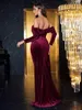 Повседневные платья yeinchy sexy v шее с длинным рукавом женское платье Bodycon мягкое бархатное пол длины макси -складки LT007