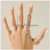 Bandringar Rhinestone Siamese Ring Women Gold Sier Chic Alloy Shiny Flower Floral Celebrity Party Connect fl 2 Finger Drop Delivery J DHGNV