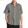 Camisas casuales de los hombres Blusas de rayas verticales Hombre Negro Líneas blancas Camisas casuales Camisa de playa de gran tamaño de moda personalizada de manga corta hawaiana Regalo L230721